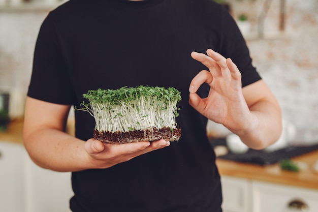 Heap of beet micro greens on table 