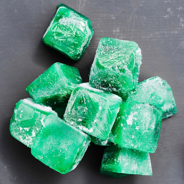 Heap of green ice cubes