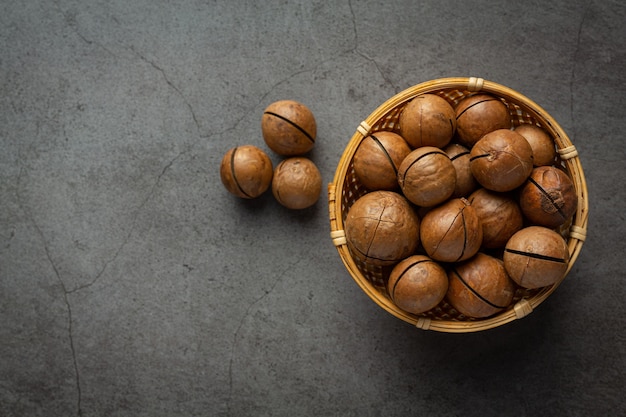 Heap of macadamia raw seed