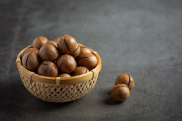 Heap of macadamia raw seed