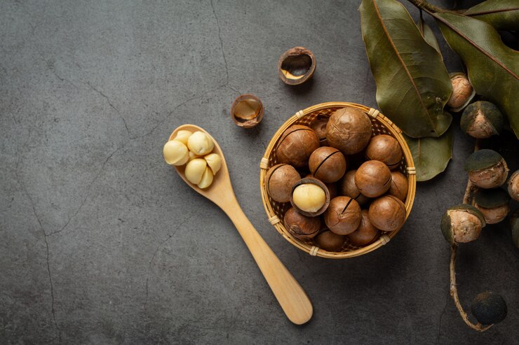 Free Photo heap of macadamia raw seed