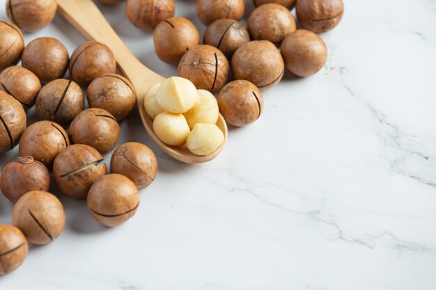 Heap of macadamia raw seed