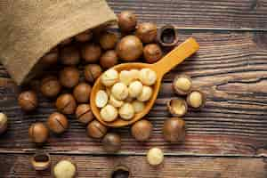 Free photo heap of macadamia raw seed