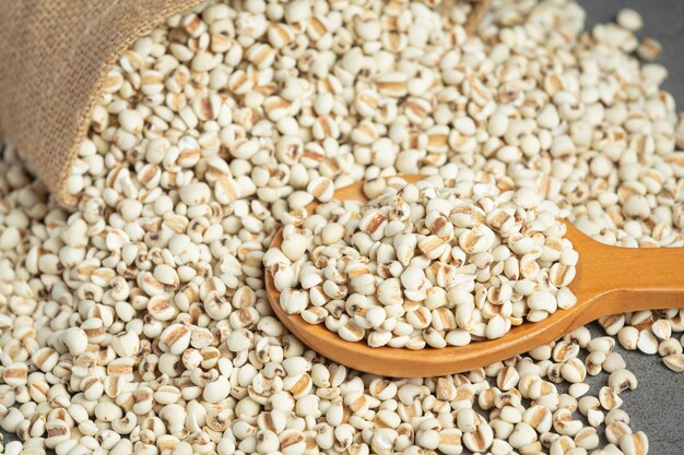 Heap of millet seeds on dark background