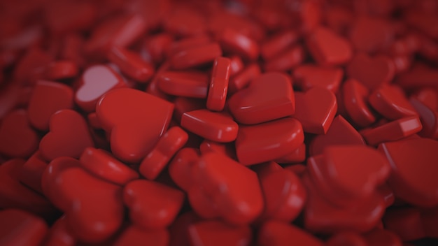 Foto gratuita mucchio di forma rossa del cuore rendering 3d