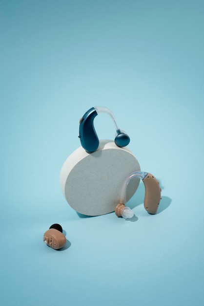 Hearing aids with blue background