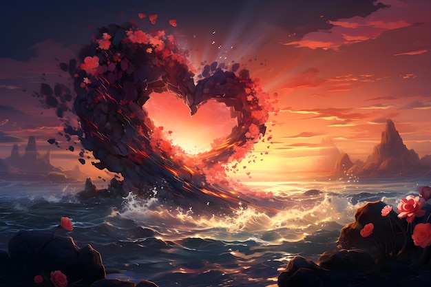 Free photo heart design seascape illustration