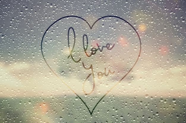Дождливый окно эффект с я тебя люблю формулировку в сердце