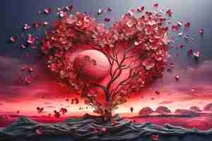 Free photo heart in the form of a blossoming tree valentines day concept