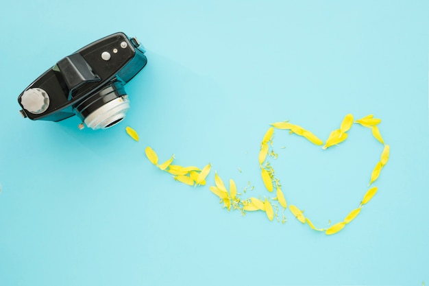 Heart from petals near camera