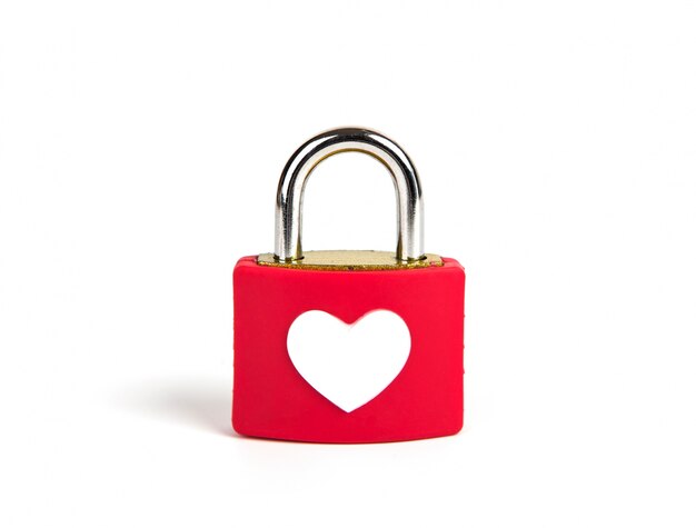 Heart padlock and key on a white background