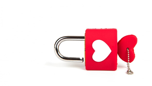 Heart padlock and key on a white background