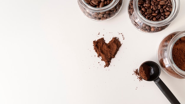 Heart shape in coffee with copy space