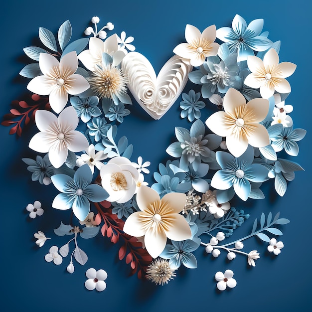 Free photo heart shape made from paper flowers top view