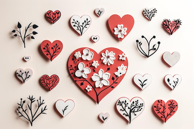 Foto gratuita forma di cuore fatta di fiori di carta vista dall'alto