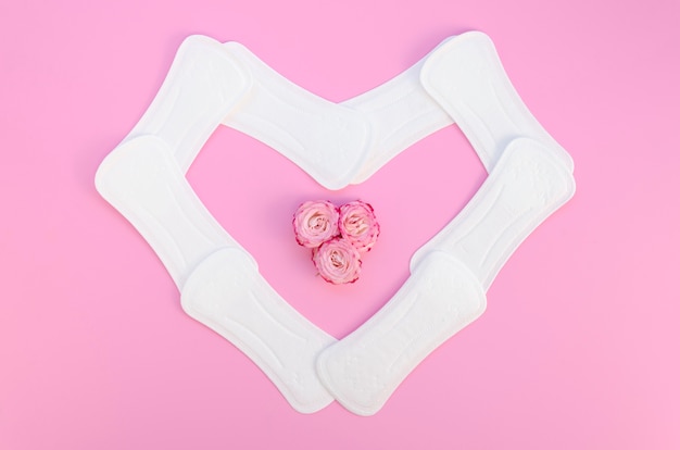 Heart shape made from sanitary towels top view