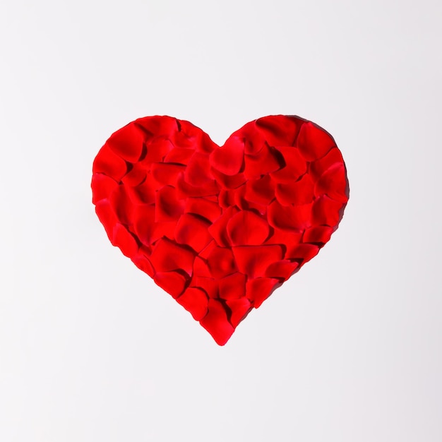 Heart shape made with natural red rose petals love or mothers day minimal concept romantic idea