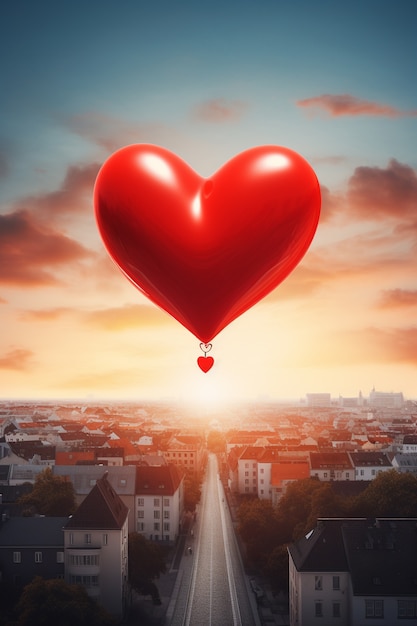 Foto gratuita palloncino a forma di cuore in città