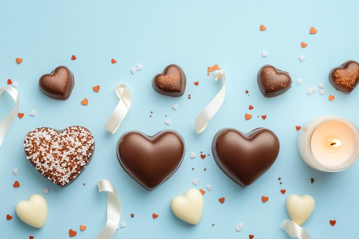 Бесплатный Фотография heart shaped chocolates and a candle romantic valentine39s day setup