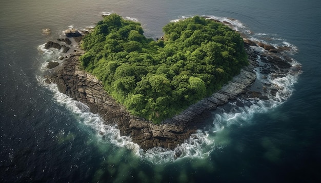 Free photo heart shaped cliff above waves sunset romance generated by ai