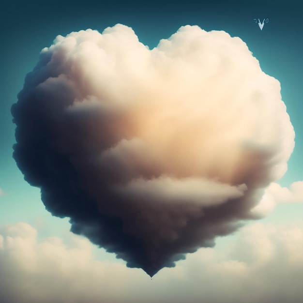 Free photo a heart shaped cloud is in the sky with the word love on it.