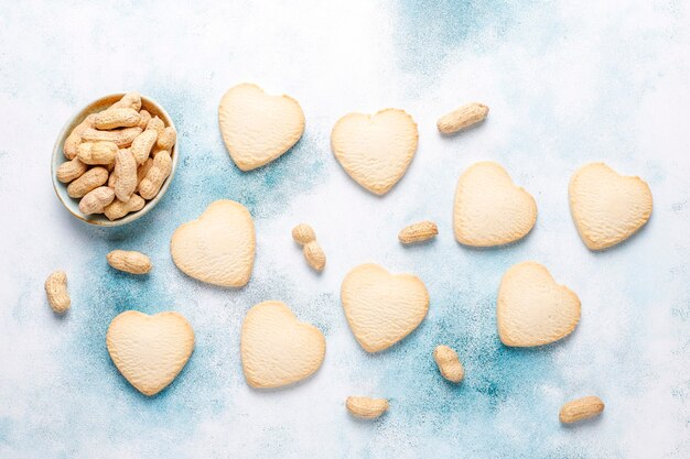 Heart shaped cookies with peanut.
