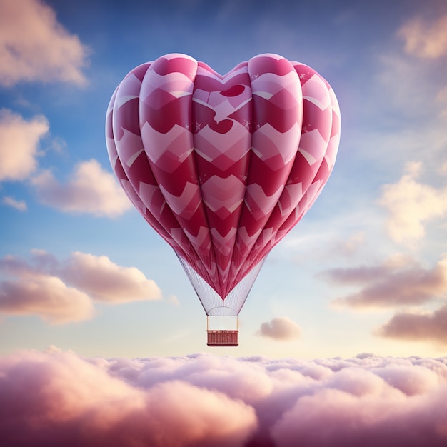 Free photo heart shaped hot air balloon