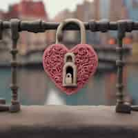 Free photo heart shaped padlock in the shape of a heart on a bridge railing