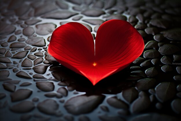 Heart shaped petal on the ground with rocks