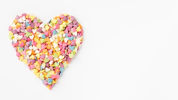Heart-shaped sprinkles with copy space