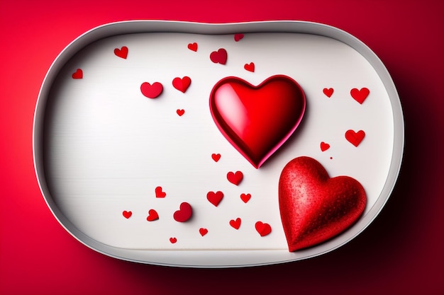 Free photo a heart shaped tray with a red heart on it