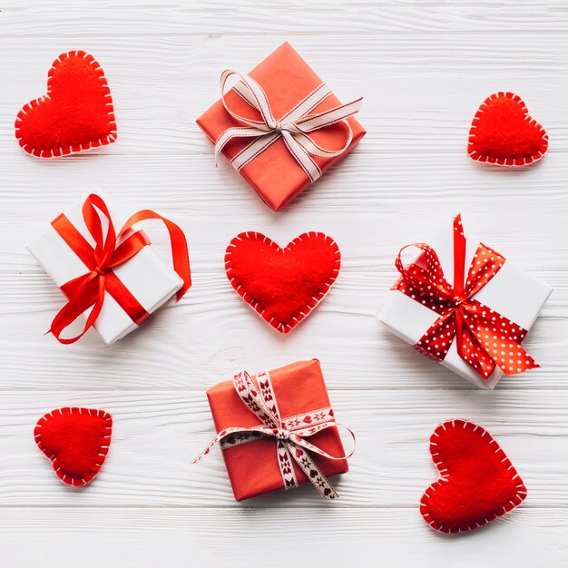 Hearts and gift boxes composition