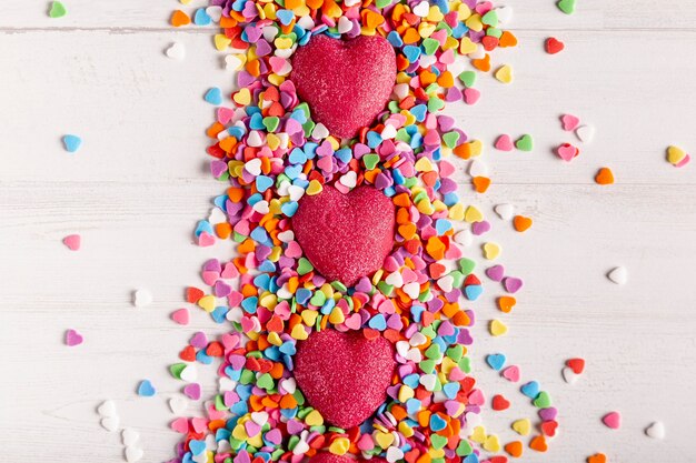 hearts in heart candy flat lay