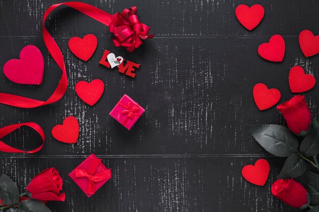 Hearts and presents composition
