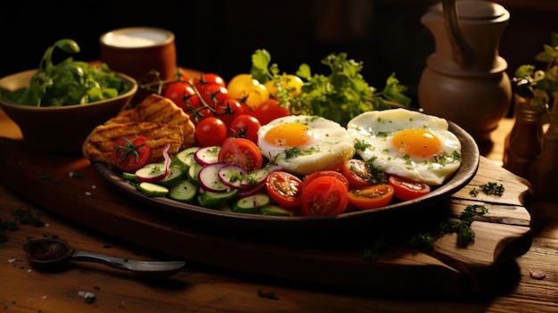 Free photo hearty breakfast plate brims with vibrant fresh ingredients