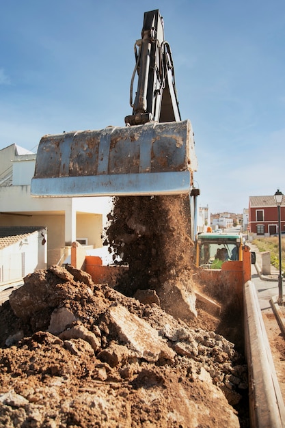 Heavy excavator for digging on day light outdoors