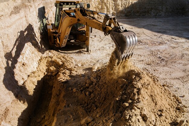 Heavy excavator for digging on day light outdoors