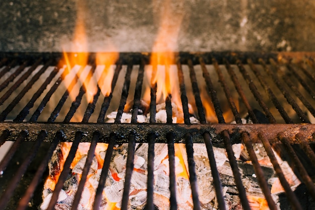 Heavy fire for grilling on hot charcoal