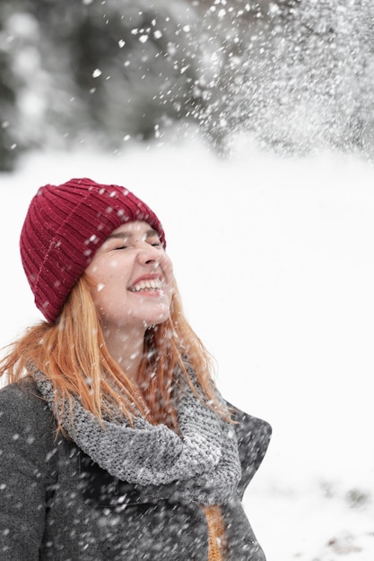 Free photo heavy snow and woman outdoors