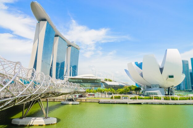 Helix bridge with marina bay building