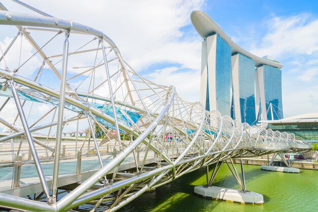 Helix bridge with marina bay building