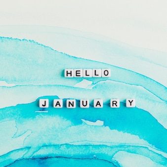 Ciao gennaio perline messaggio tipografia su blu