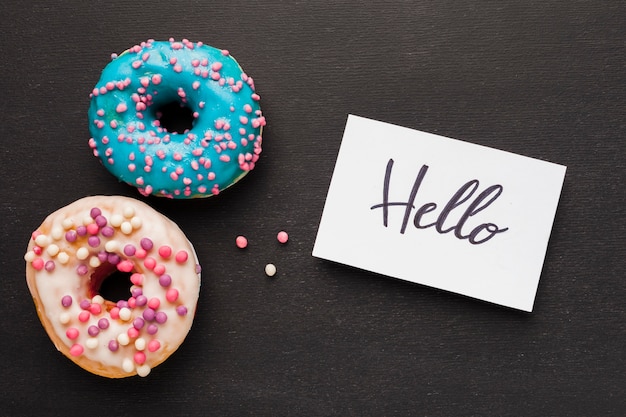 Hello note with doughnuts