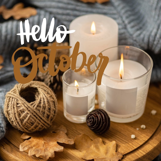 Free photo hello october background with candles