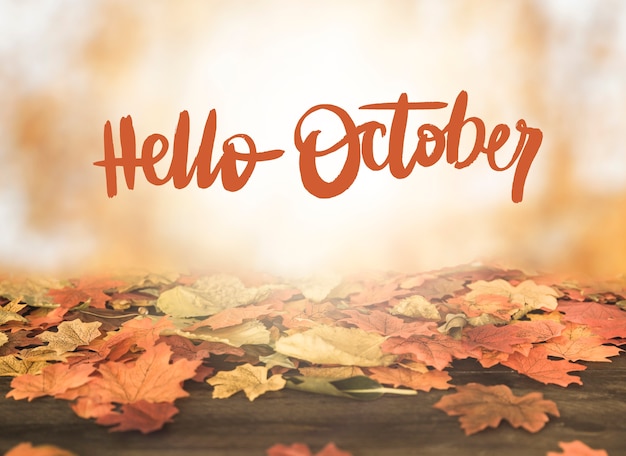 Привет октябрь фон с разноцветными листьями
