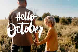 Free photo hello october background with father and kid