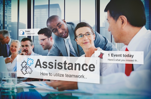 Free photo help conference alerts assistance businessmen giving