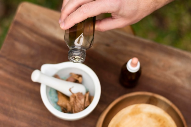 Herbal medicine in bowl