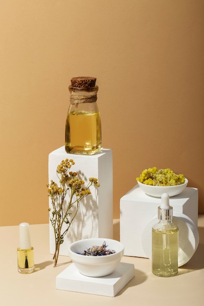herbal medicine with plants and blocks assortment