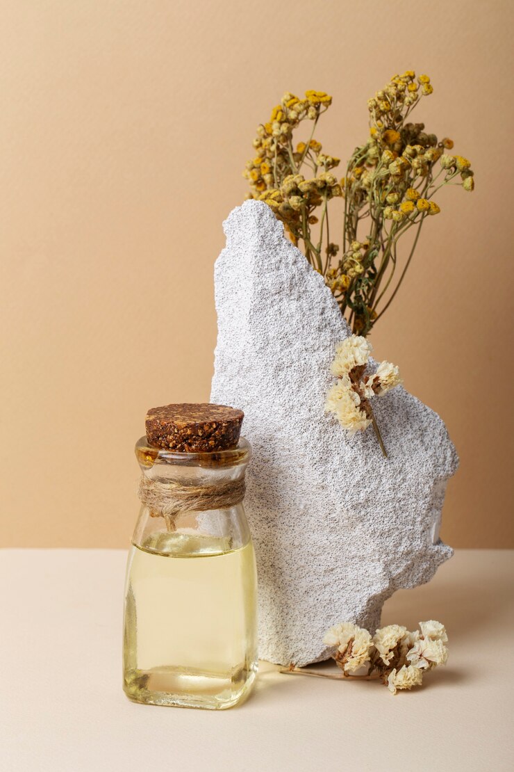 Free Photo herbal therapy products and rock arrangement